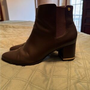 Calvin Klein Brown Ankle Booties- gold accents